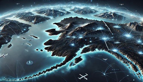 Digital twin map of Alaska highlighting weather systems and AAM infrastructure